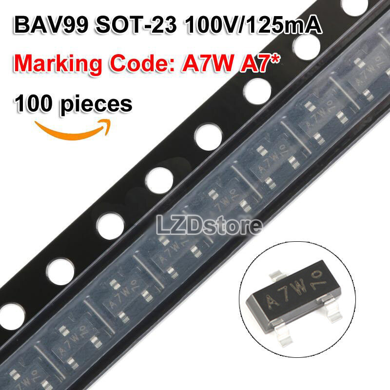 100pcs BAV99LT1G BAV99 SOT23 SOT BAV99LT SOT23-3 Dual Series Switching Diode เครื่องหมายรหัส A7W A7*