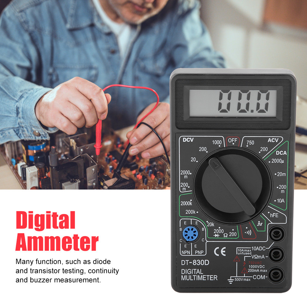 จอแสดงผล LCD ขนาดเล็กมัลติมิเตอร์แบบดิจิตอลโวลต์มิเตอร์แอมป์มิเตอร์ Ohmmeter เครื่องมือทดสอบ DT830D