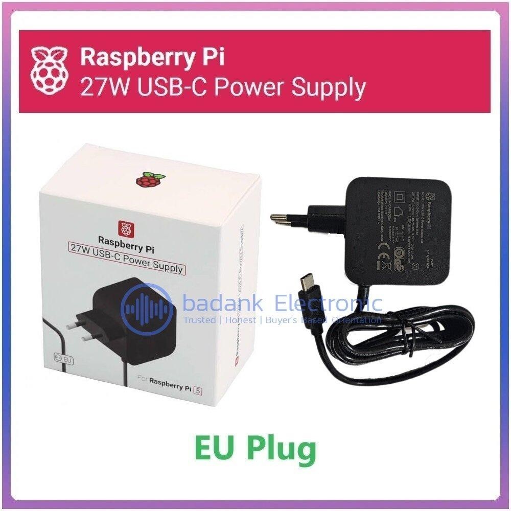 อย่างเป็นทางการ Raspberry Pi 27W USB-C แหล่งจ่ายไฟ Adaptor 5.1V 5A สีดําสําหรับ Raspberry Pi 5