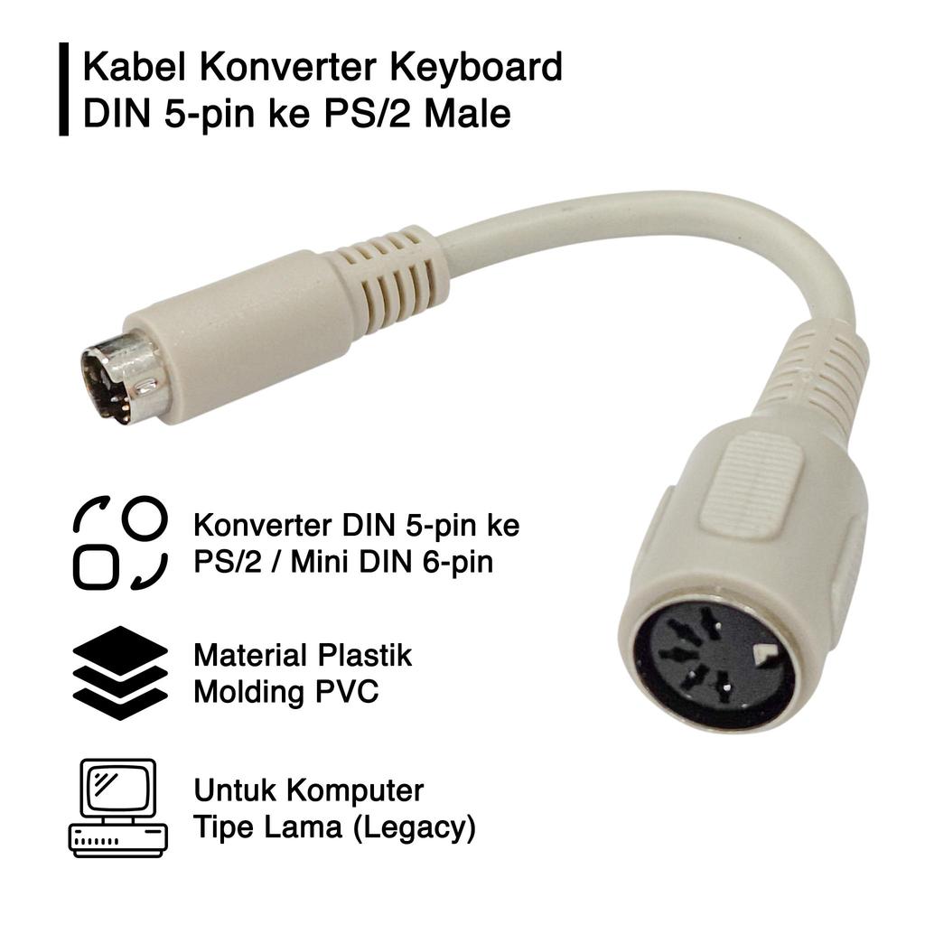 DIN 5-pin to PS/2 Male Mini DIN 6-pin Universal Keyboard Converter Cable Old Legacy คุณภาพสูง