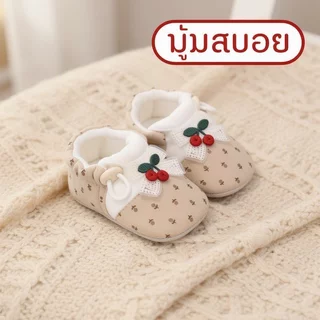 รองเท้าเด็กผ้าฝ้ายนุ่มระบายอากาศกันลื่น Prewalker สายคล้องน่ารักเชอร์รี่พิมพ์ทารกแรกเกิด 0 12 เดือน