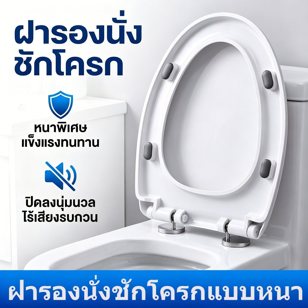 ฝาครอบที่นั่งชักโครก ฝาชักโครก แบบเงียบ ฝาครอบชักโครก เพิ่มความหนาป้องกันการแตกหัก รอง ทรงรี นั่ง สวยๆ โถส้วม ที่รองนั่งช พร้อมส่ง