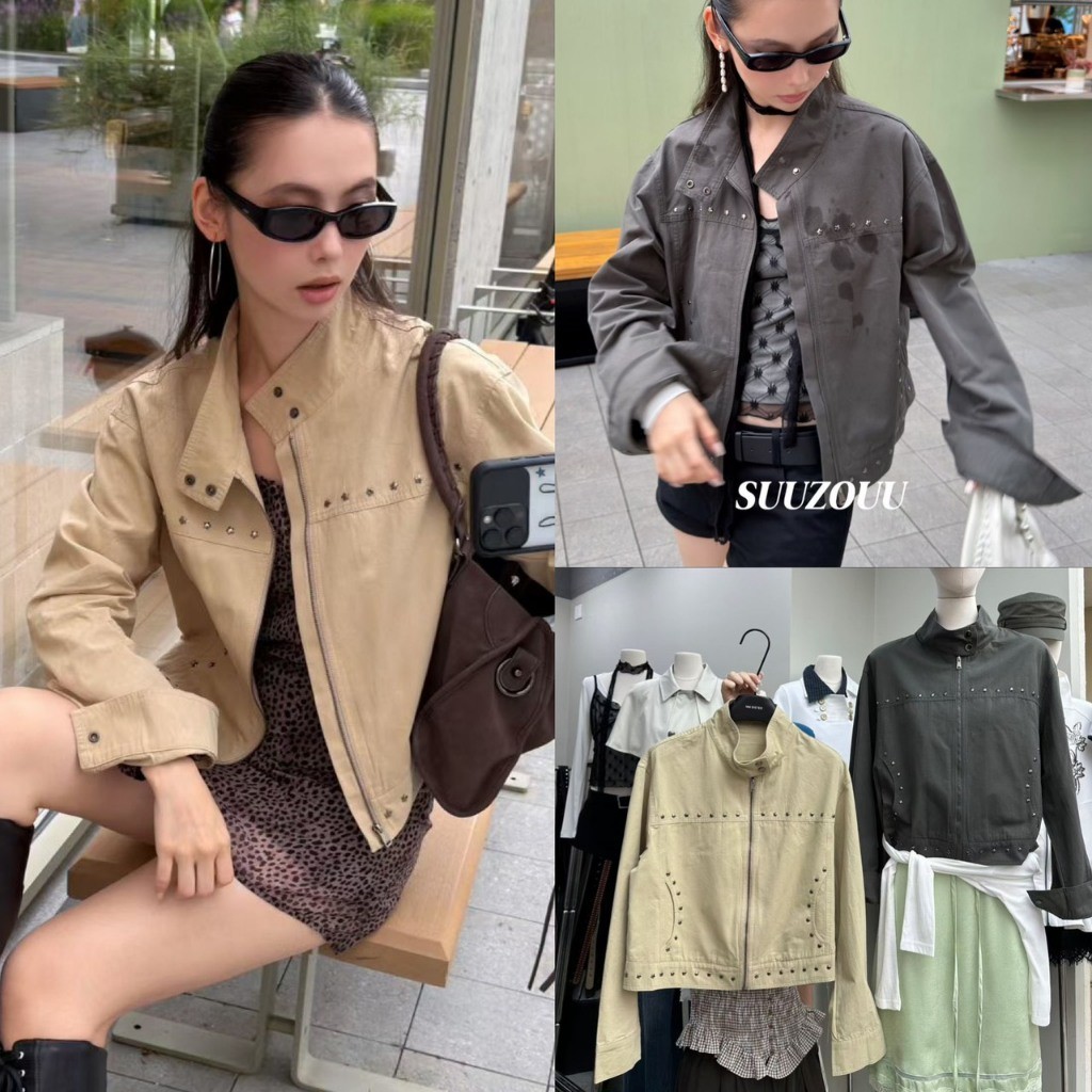 ❤ 🧵 🇰🇷 SU502 แจ็กเก็ตคอตั้งทรงครอปสายสตรีทตัวแม่! ยกระดับความเก๋ด้วย แฟชั่นเกาหลี TAG MM Fish 🧡