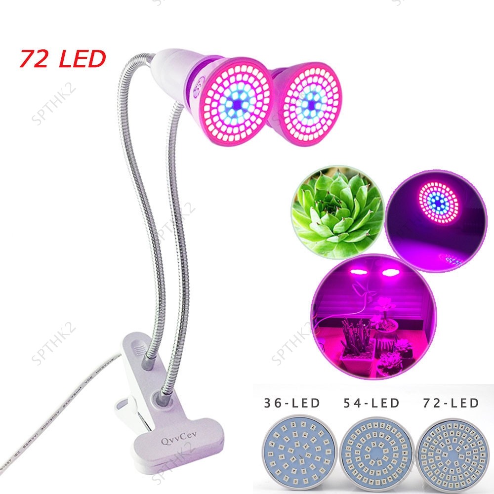 36 54 72 LED Grow Light E27 หลอดไฟ dual โคมไฟสําหรับพืชดอกไม้โต๊ะคลิปสําหรับเรือนกระจกในร่ม Hydropon
