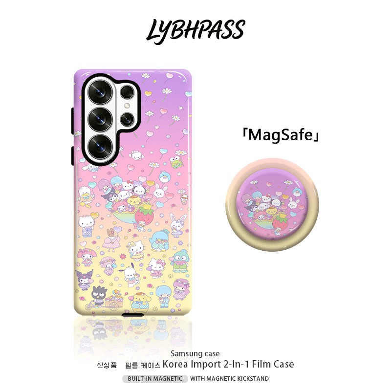 คสซัมซุง+มีขาตั้งแม่เหล็ก แม่เหล็ก MagSafe สีไล่เฉด การ์ตูน น่ารัก Hello Kitt ขอบ2ชั้น เคส Samsung galaxy s20 fe s21 s22 plus s23 s24 s25 edge s26 ultra note20 ultra A07 A17 A27 A37 A54 A55 A56 A57 5G เปิดเลนส์ กันกระแทก โทรศัพท์ มือถือ case