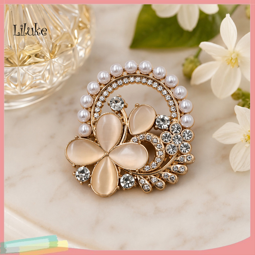 LK Non-fading COLLAR PIN โลหะผสม Four-leaf Clover เข็มกลัด Pin โอปอล Faux Electroplated Anti-oxidati