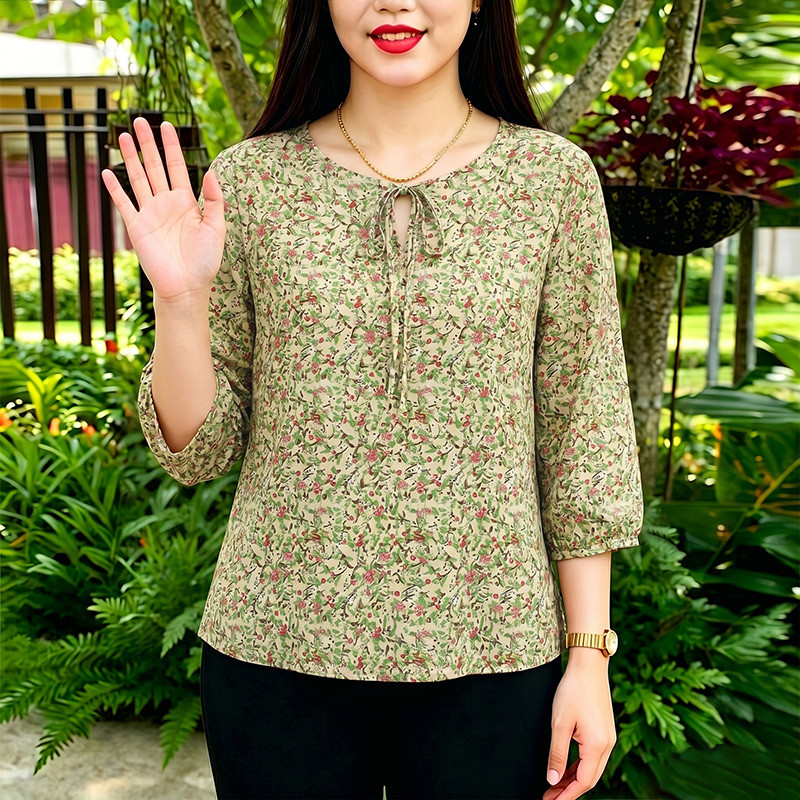 ZANZEA ใส่ ซานเซีย ผู้หญิงเกาหลีทุกวันหลวมดอกไม้พิมพ์ โอ คอ3/4แขนเสื้อคอ — صورة 6