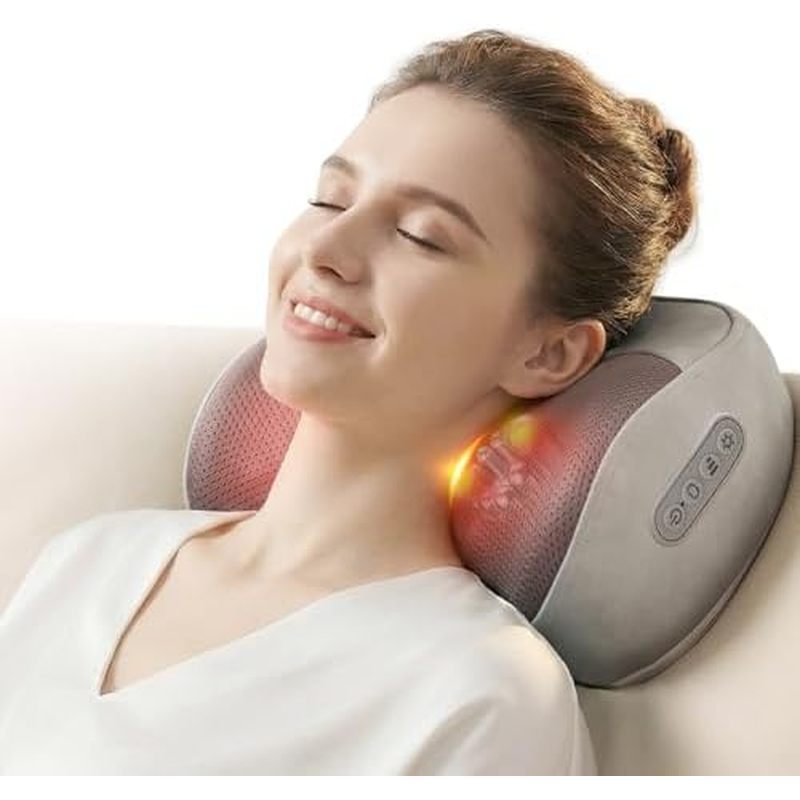 เครื่องนวดหลังและคอไร้สายพร้อมความร้อน ชาร์จได้ 20-Node 3D Shiatsu หมอนนวดเนื้อเยื่อลึกสําหรับคอ ไหล