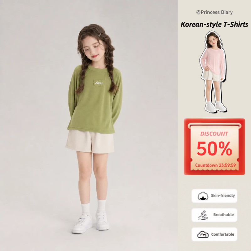 1-15Yrs Girls Sun Protection Tshirt Lyocell Tencel แขนยาวน้ําหนักเบาลูกเรือคอด้านบน 80-160 ซม.