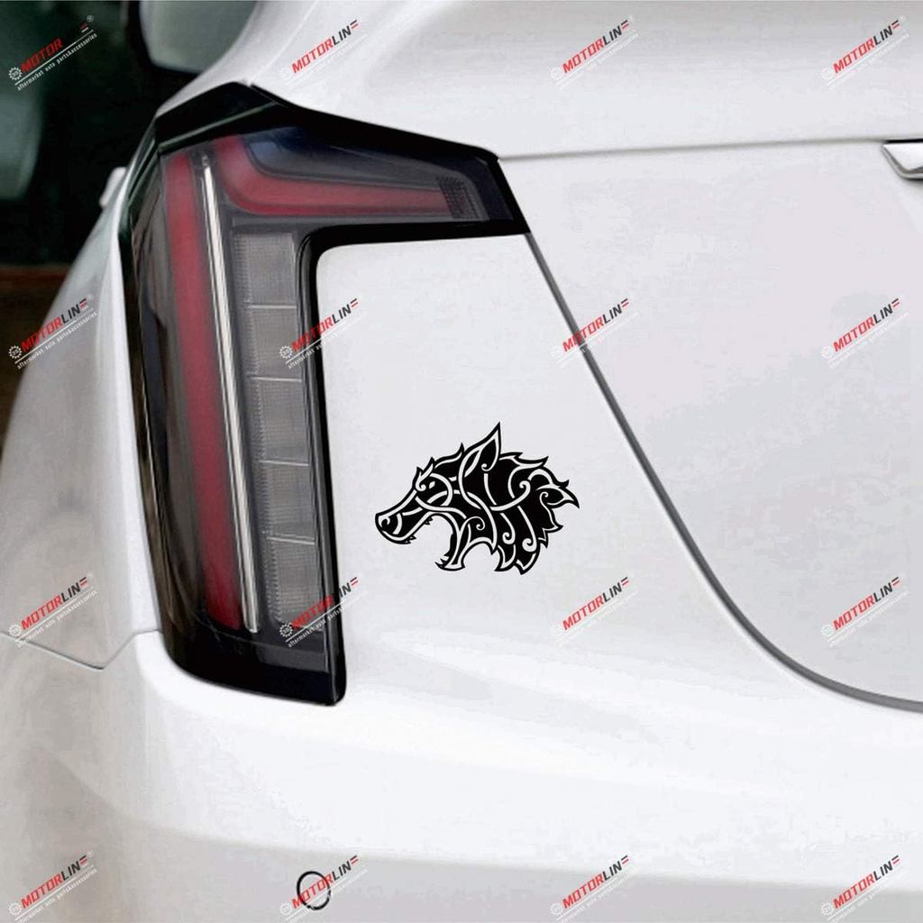 2X สีดํา 4 ไวกิ้ง Wolf Head Celtic Decal สติกเกอร์นอร์สรถไวนิล Die Cut ไม่มี bkgrd