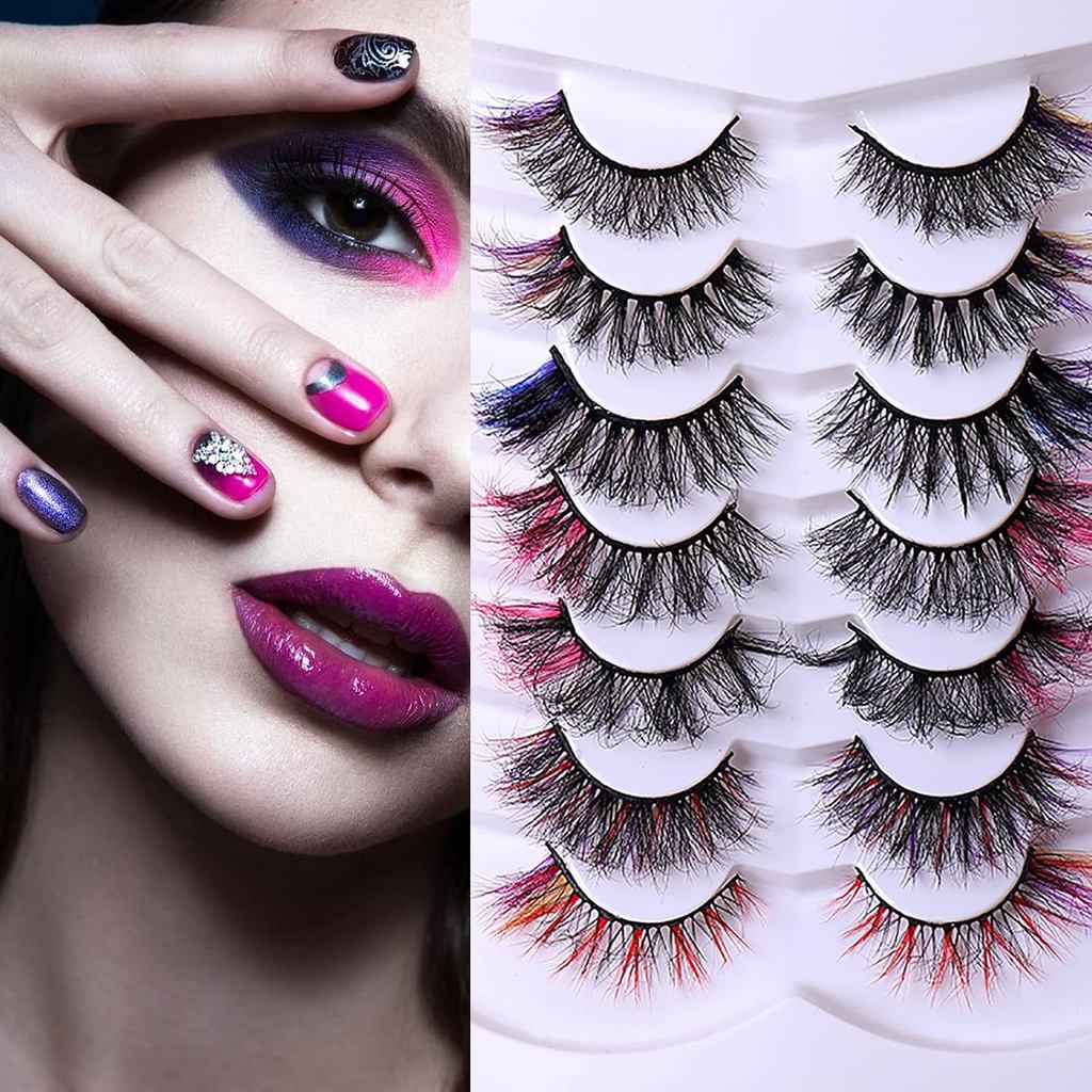 อัพเกรด 7 คู่สี Lashes รัสเซีย Strip สี 7 สี 7 รูปแบบขนตาผสม Wispy Faux Mink Lashes Fluffy ยาวขนตาปล