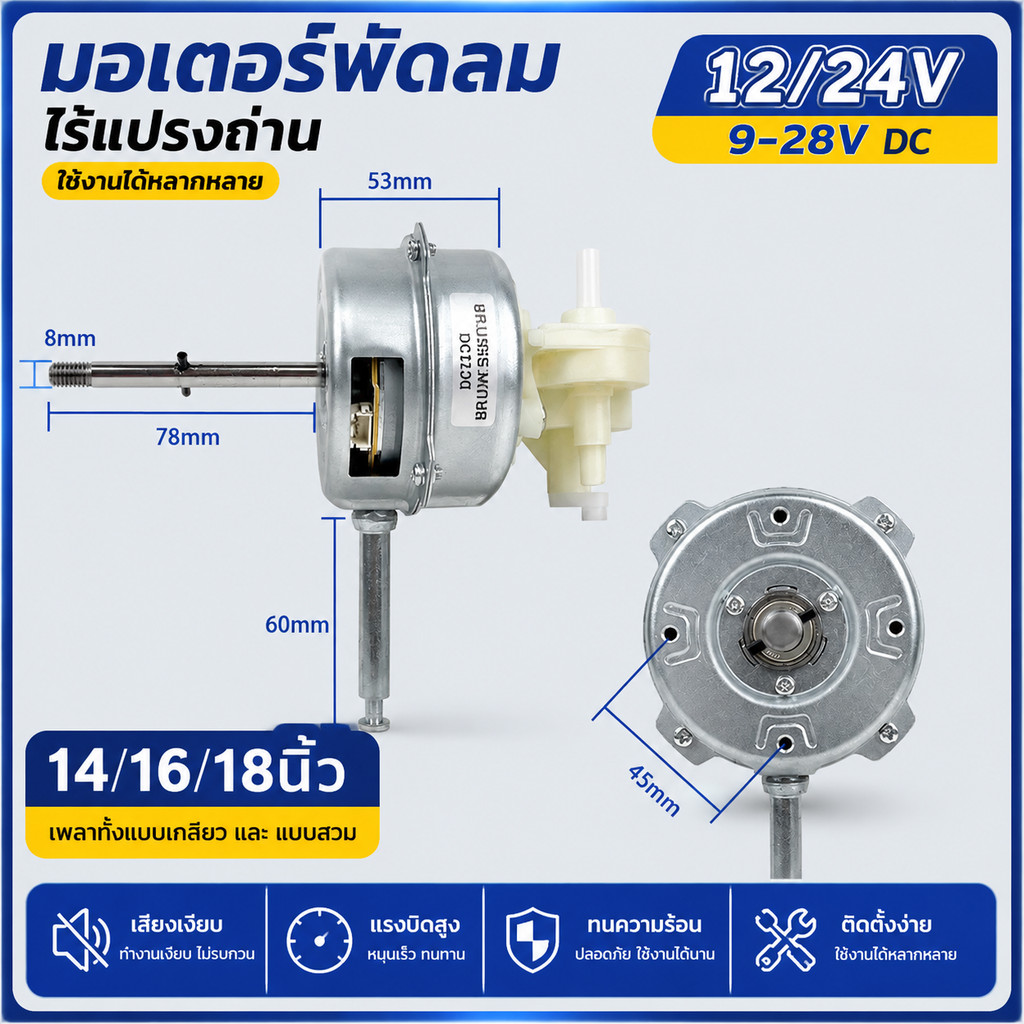 มอเตอร์พัดลมไร้แปรงถ่าน 12V 24V DC 9-28V มอเตอร์ไฟฟ้า เปลี่ยนพัดลมเก่า แรงบิดสูง เสียงเงียบ ใช้งานทั่วไป