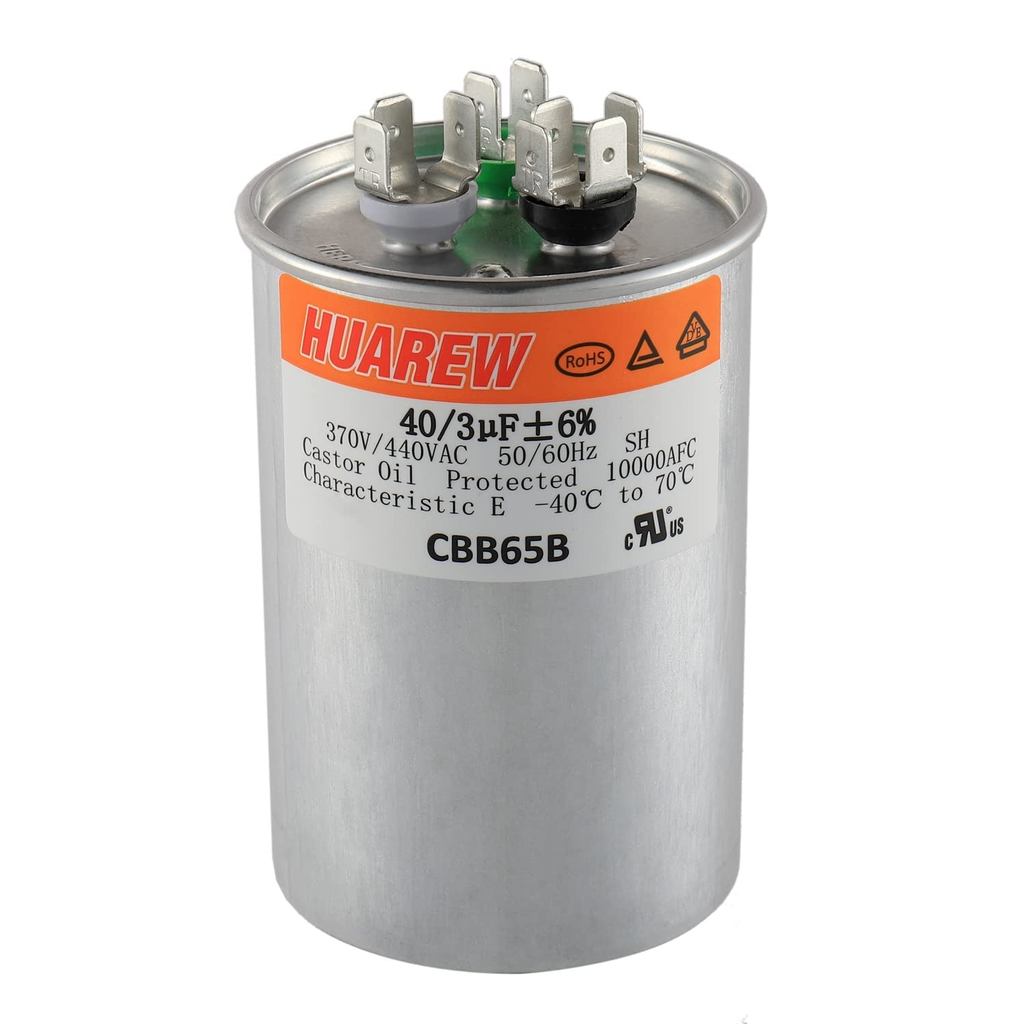 40/3 uF 40+3 MFD ±6% 370V/440V CBB65B AC Capacitor Dual Run รอบตัวเก็บประจุเปลี่ยน 40 3 uF MFD 370 4