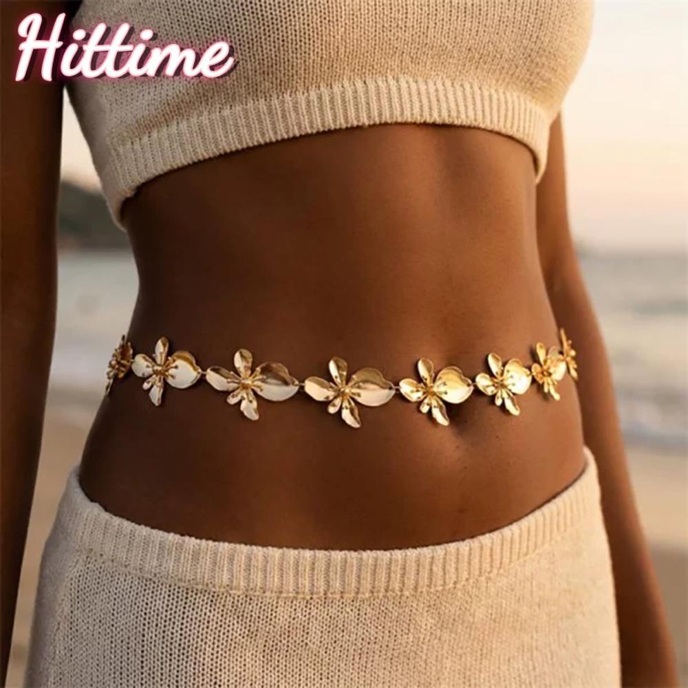 HITTIME Elegant ดอกไม้เอว Body Chain สําหรับผู้หญิงวันหยุดสไตล์ Beach Holiday Party สวมใส่อุปกรณ์ตกแ
