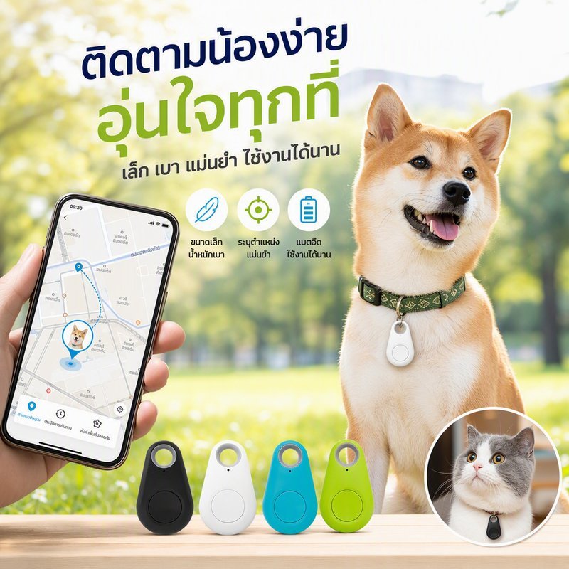 ปลอกคอ GPS ติดตามสัตว์เลี้ยง เครื่องติดตามแมว สุนัข Bluetooth 5.0 ใช้กับ Android iOS