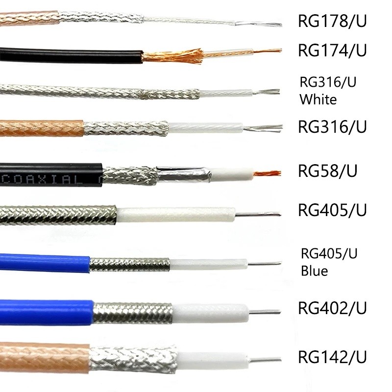 ใหม่ RF Coaxial สาย RG178 RG174 RG316 RG58 RG142 RG405 RG402 สาย Low Loss 50Ohm 1 เมตรยาว