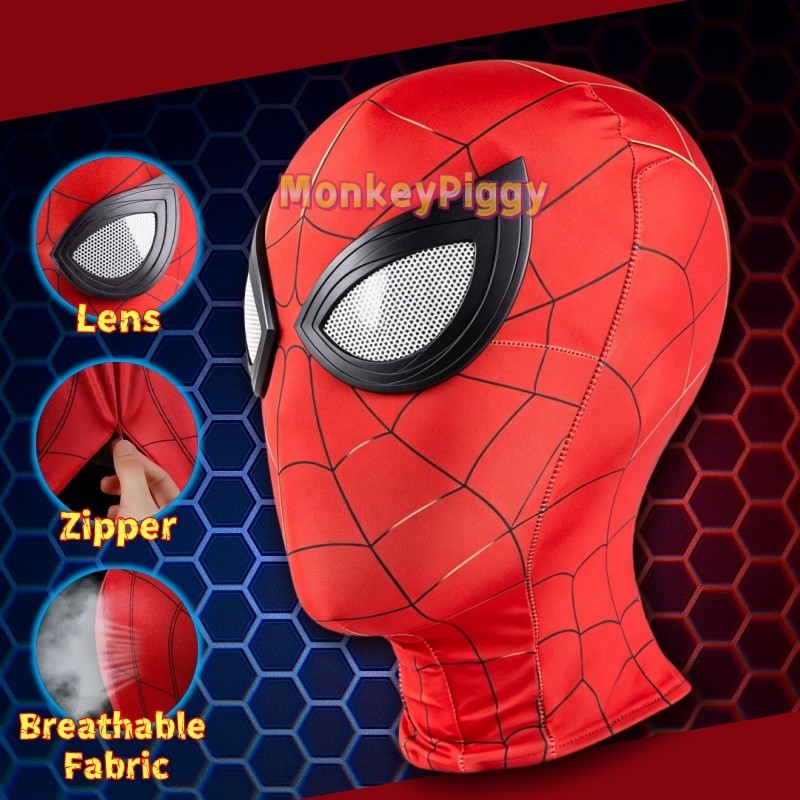 ยี่ห้อ NEW DAY Spiderman คอสเพลย์ Face Mask ผ้าระบายอากาศพร้อมซิป 3D เลนส์ Spider-Man Mask