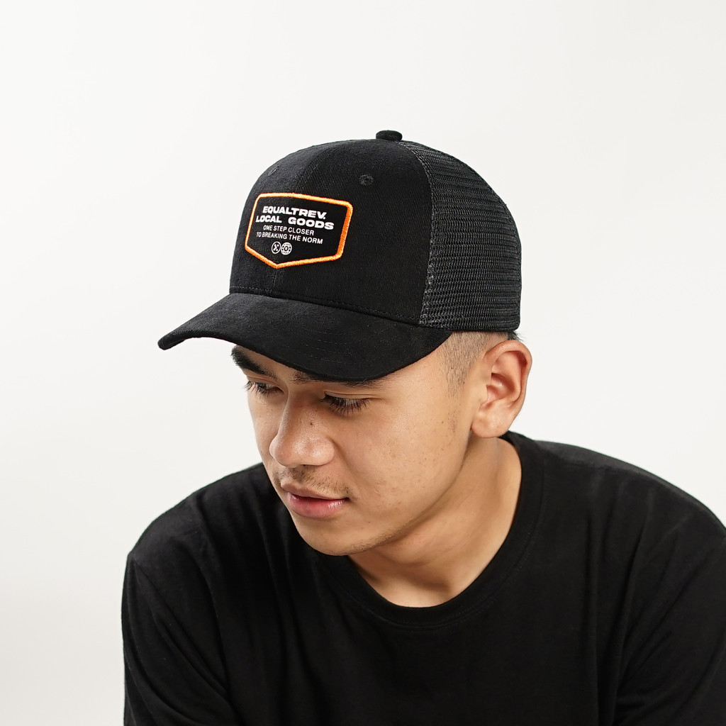 Equaltrev - Lenzo - หมวกตาข่ายสีดําสําหรับผู้ชาย - หมวก Trucker สีดํา - หมวก Snapback สําหรับผู้ชาย