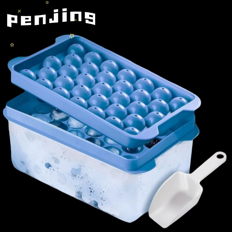 PENJING ถาดน้ําแข็ง, กล่องเก็บของซิลิโคน Ice Grid Mold, Creative with Scoop Round drink Sphere Mold 