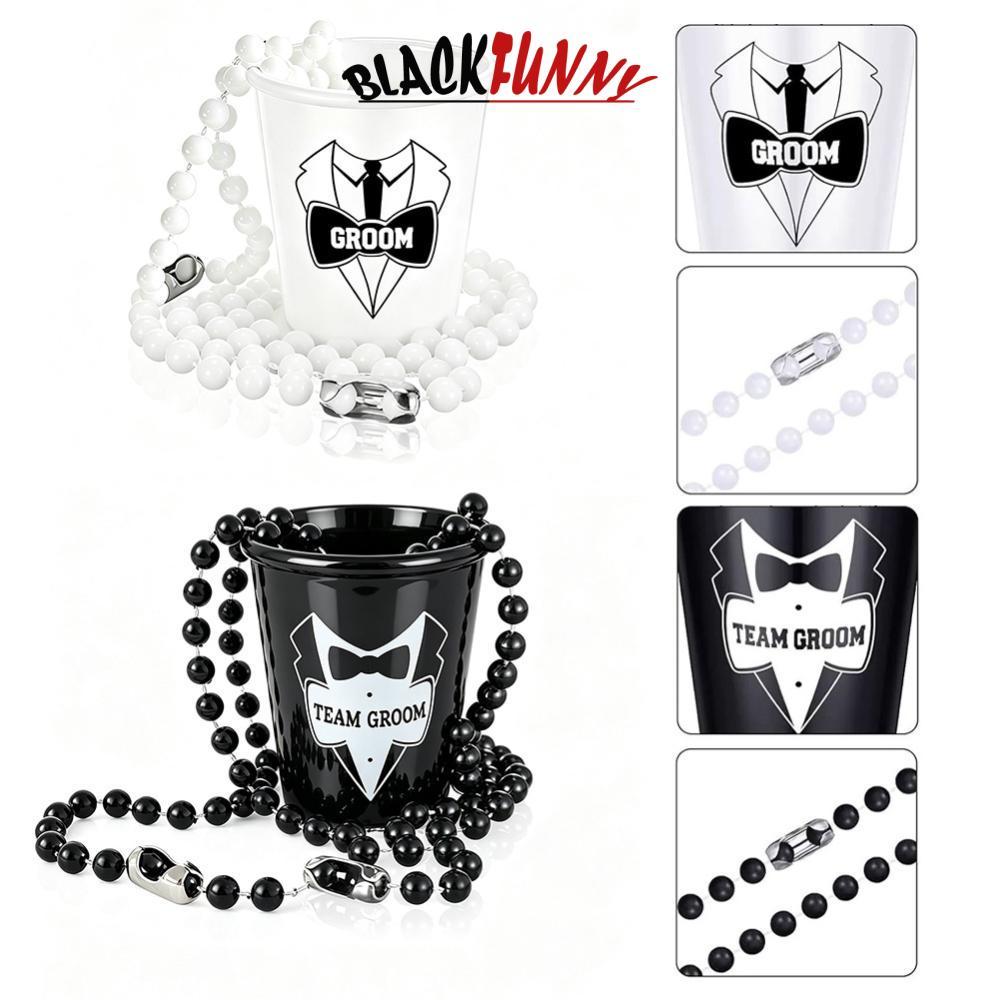 BLACKFUNNY 2oz Shot Glass สร้อยคอลูกปัด Groomsmen Party Favors ถ้วยพลาสติกแบบใช้ซ้ําได้สําหรับ Bache