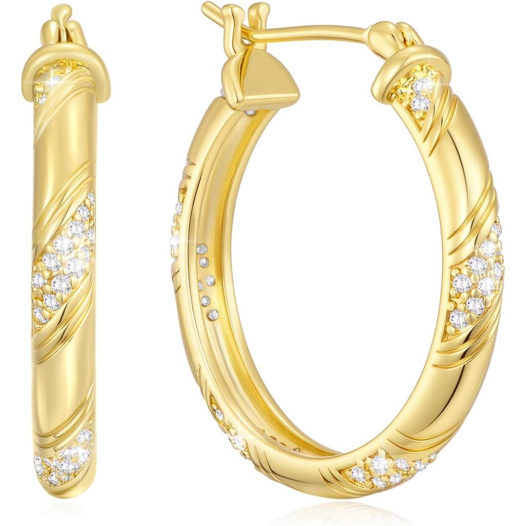 14K Gold Hoop ต่างหู 14K ต่างหูทองสําหรับผู้หญิง 20/25/30/35 Gold Hoop ต่างหูเครื่องประดับ