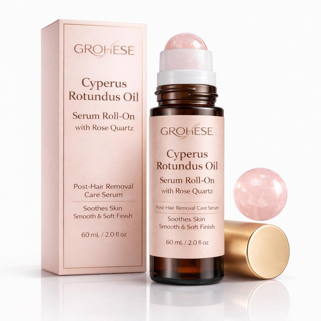 Cyperus Rotundus Oil Serum Roll-On with Rose Quartz, Cyperus Rotundus Oil for Hair Removal Care, Cyp