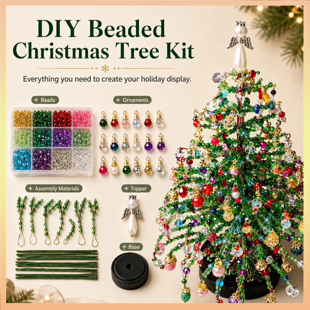 Diy Handmade Holiday Tabletop Decor ลวดเหล็กลูกปัดชุดตกแต่งวันหยุดโต๊ะ Stable Christmas Tree Craft K