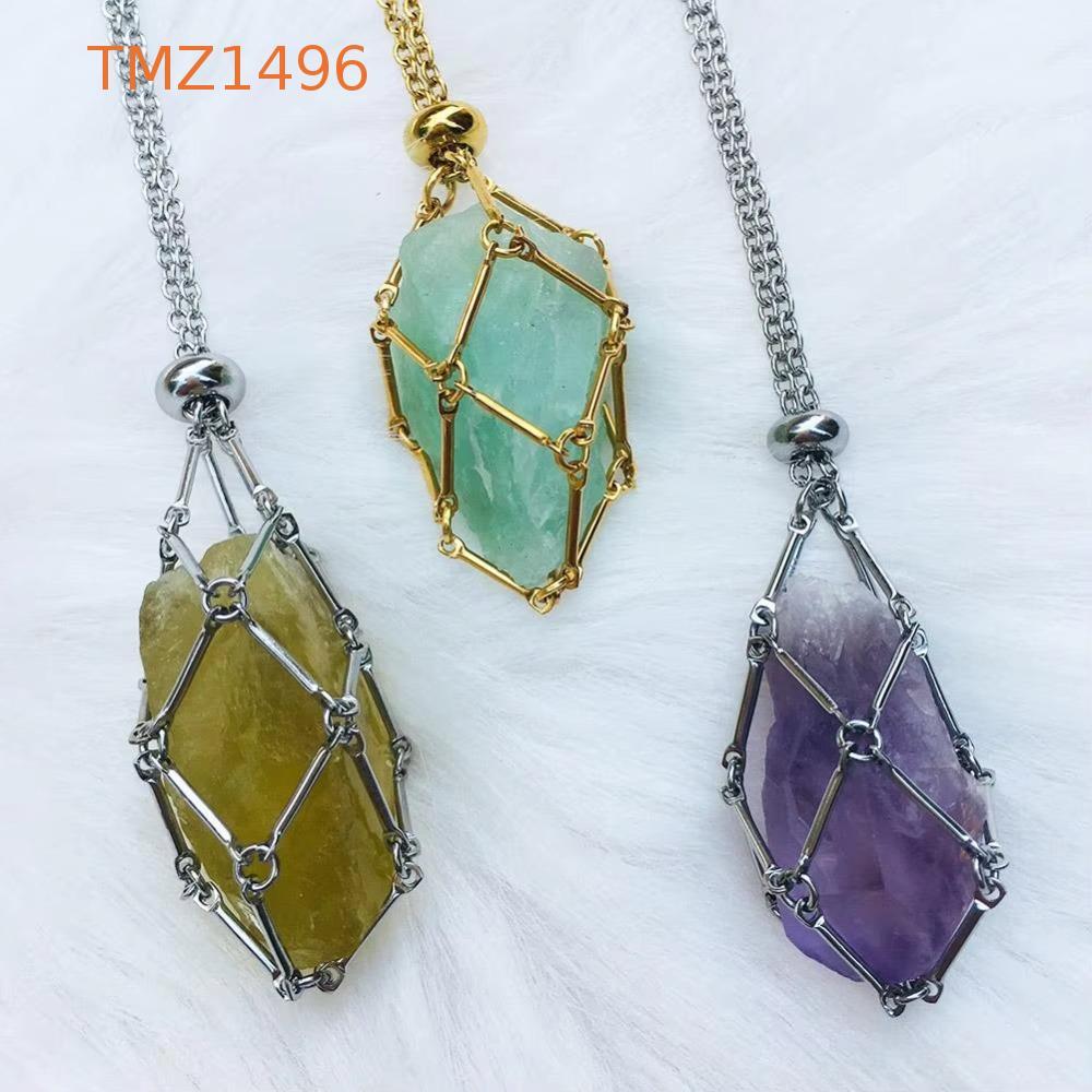 TMz1496สร้อยคอสแตนเลส,โซ่โลหะสุทธิกระเป๋าคริสตัลกรงสร้อยคอ,ปรับ ทําเอง หินเก็บคอเครื่องประดับ พลอยเท