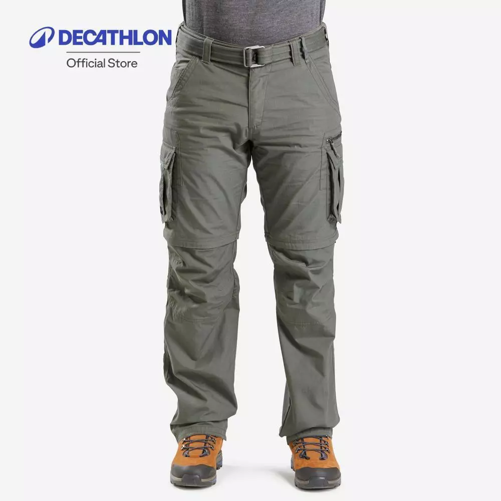 Decathlon Men’S Convertible Travel Trekking Cargo Trousers กางเกงทรงคาร์โก้ถอดขาได้ด้วยซิปผู้ชาย รุ่น Travel 500 - Green