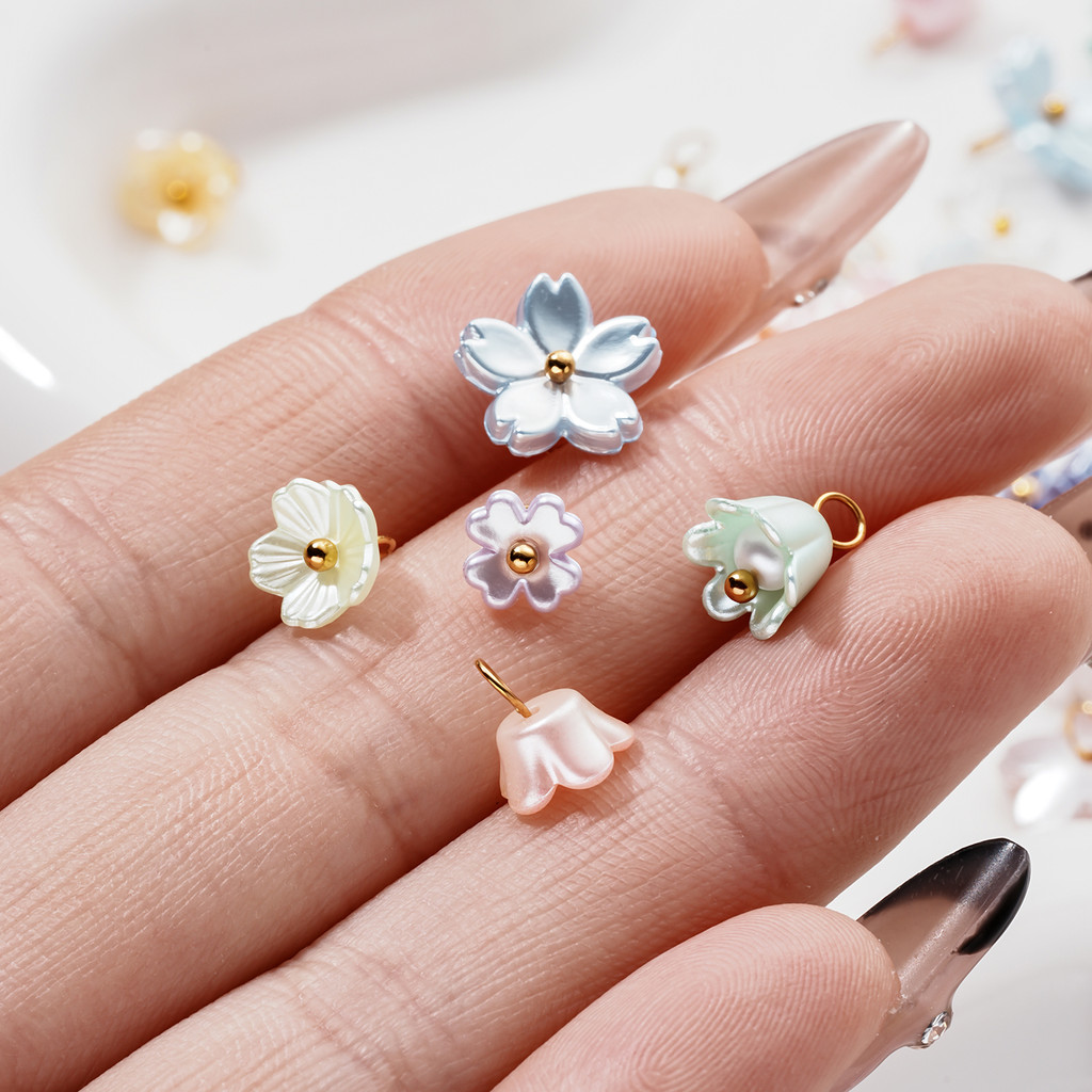 St.kunkka 10 ชิ้น ABS เลียนแบบไข่มุกดอกไม้ Charms Cherry Blossom จี้ DIY ต่างหูสร้อยข้อมือเครื่องประดับทํา Supply — صورة 8
