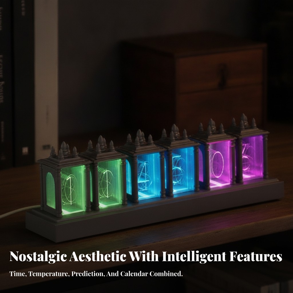 Nixie Tube-Style Clock นาฬิกาหลอดนีออนอิเล็กทรอนิกส์ Bright Compact สําหรับโต๊ะ, ห้องนอน