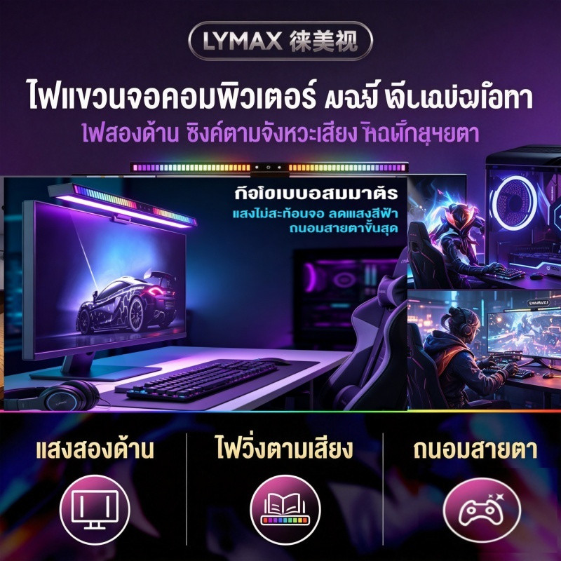 โคมไฟห้อยจอคอม รุ่นใหม่ เฝ้าสังเกต แสงสว่าง บาร์ โคมไฟ นํา ติดจอคอม ถนอมสายตา ป้องกันแสงสีฟ้า โคมไฟบรรยากาศสําหรับเล่นเกม สําหรับเดสก์ท็อป ทํางาน