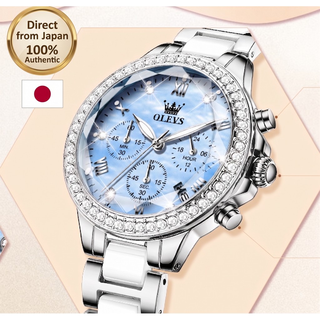 OLEVS Women's Watch Turquoise Blue Dial Stainless Steel & Ceramic Band Quartz