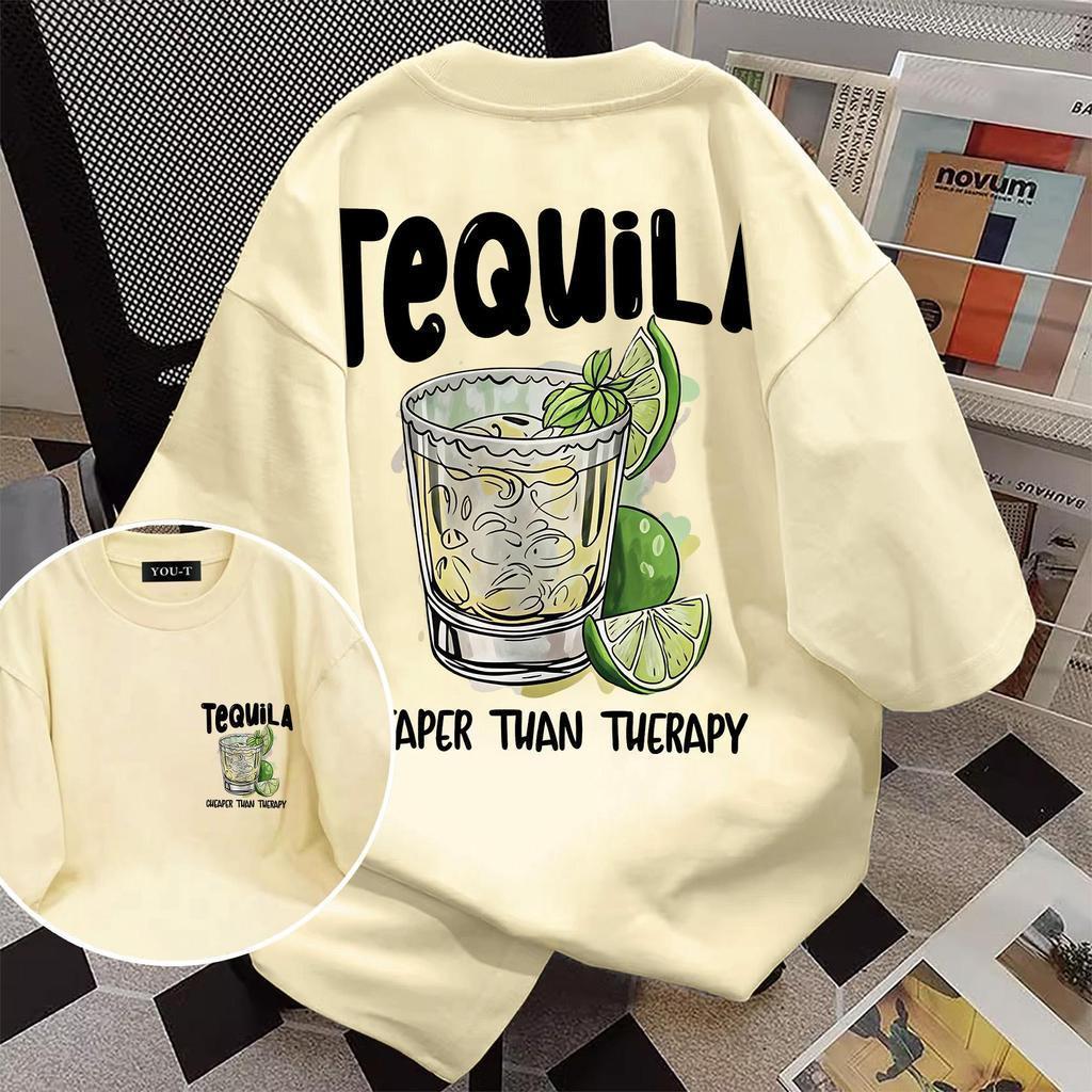 Top.basic🔥เสื้อยืดผ้าคอตตอน  “TEQUILA” ทรง Oversize คอกลม แขนสั้น ผ้านุ่มสบาย ใส่ได้ทุกวัน ฤดูร้อน ไ