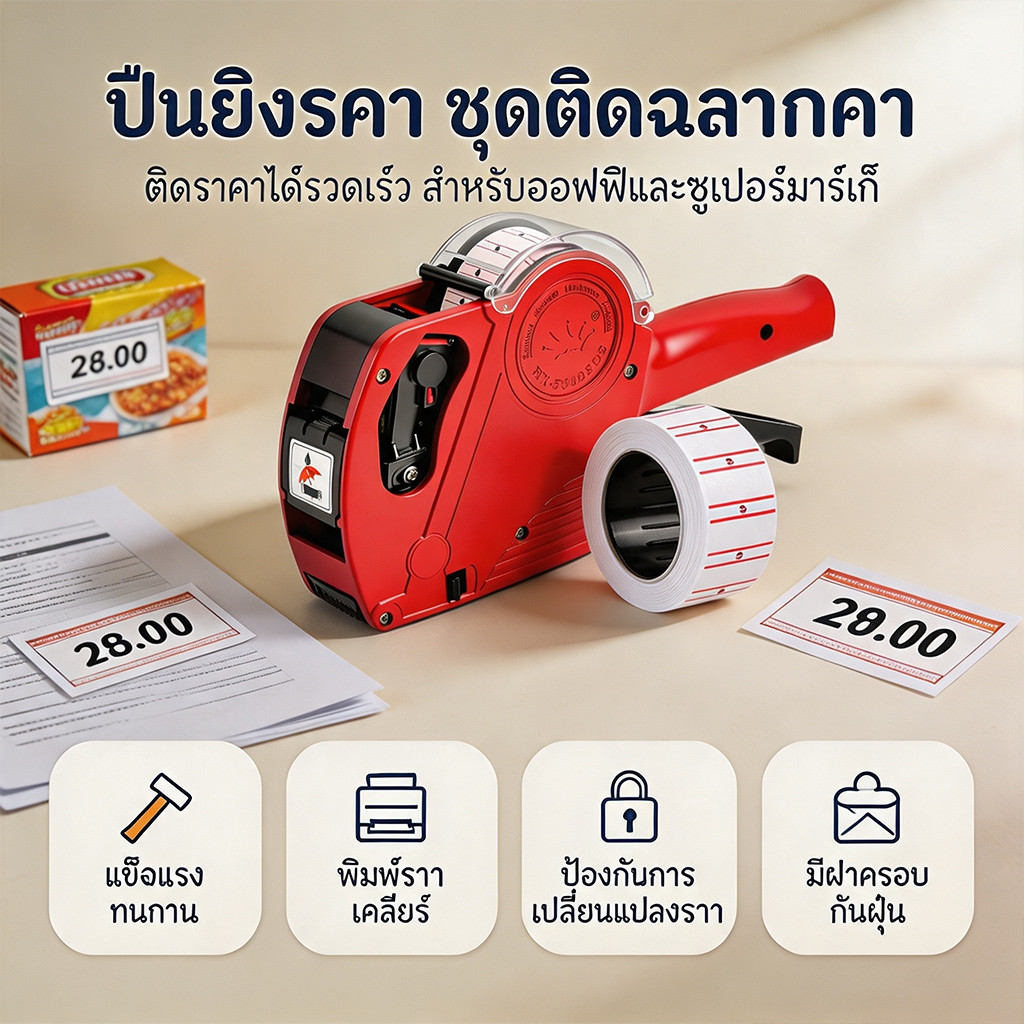 ปืนยิงราคา เครื่องตีราคา ปืนยิงป้ายราคา Price Labeler สติกเกอร์ตีราคา ใช้งานง่าย ฟรีหมึก แข็งแรง