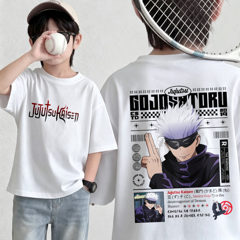 LUMI BABY เสื้อยืดเด็ก ผ้าฝ้าย 100% เสื้อเด็กผู้ชาย แฟชั่น Jujutsu Kaisen Gojo Satoru เสื้อยืดพิมพ์ลาย ไซส์ 90-150