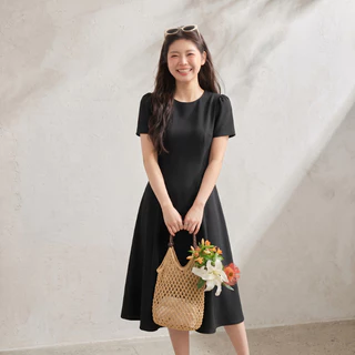 ชุดเดรสสไตล์เกาหลี มินิมอล เดรสยาวคอกลมทรงเอ พรางหุ่นสวย ใส่เที่ยวคาเฟ่ ใส่ทำงาน ลุคลูกคุณหนู เรียบหรูดูแพง พร้อมส่ง