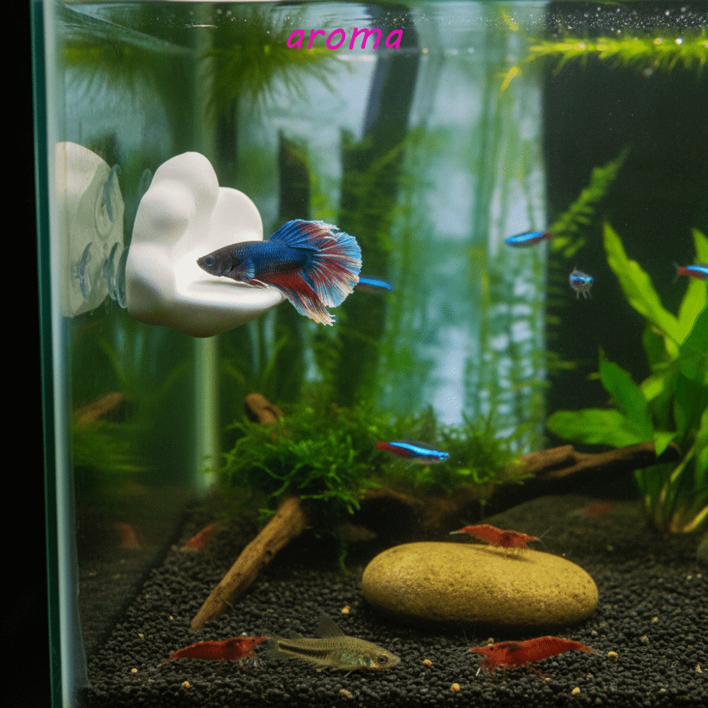 AROMA Betta Fish Hammock, พลาสติก 3D พิมพ์ Cloud Shaped Fish Tank Platform, Creative ทนทานพร้อมถ้วยด