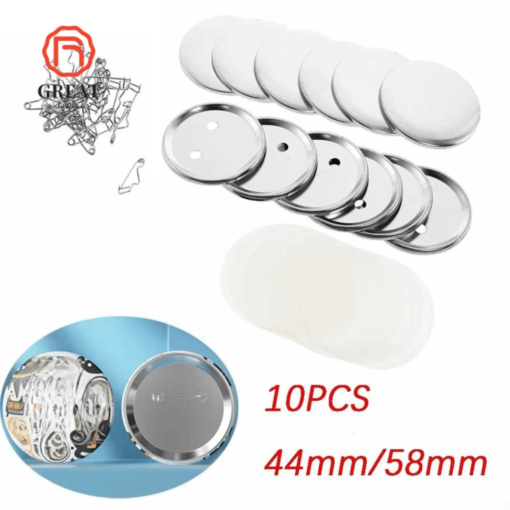 GREATMY 10 ชิ้น Badge Maker อะไหล่,รอบโลหะมือกด Badge DIY วัสดุ, 44 มิลลิเมตร/58 มิลลิเมตร Pin Maker