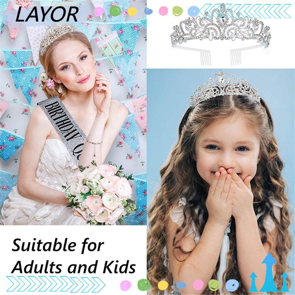 LAYOR มงกุฎคริสตัล Rhinestone Crown พร้อมหวีคริสตัล Princess Rhinestone Crown