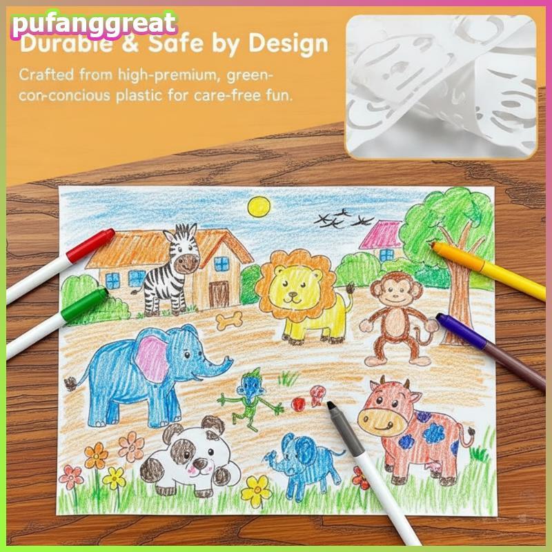 Pufanggreat 8PCS Mini Hollow สัตว์ลายฉลุชุด DIY ภาพวาดแม่แบบสําหรับโรงเรียน Art Class สมุดภาพหัตถกรร