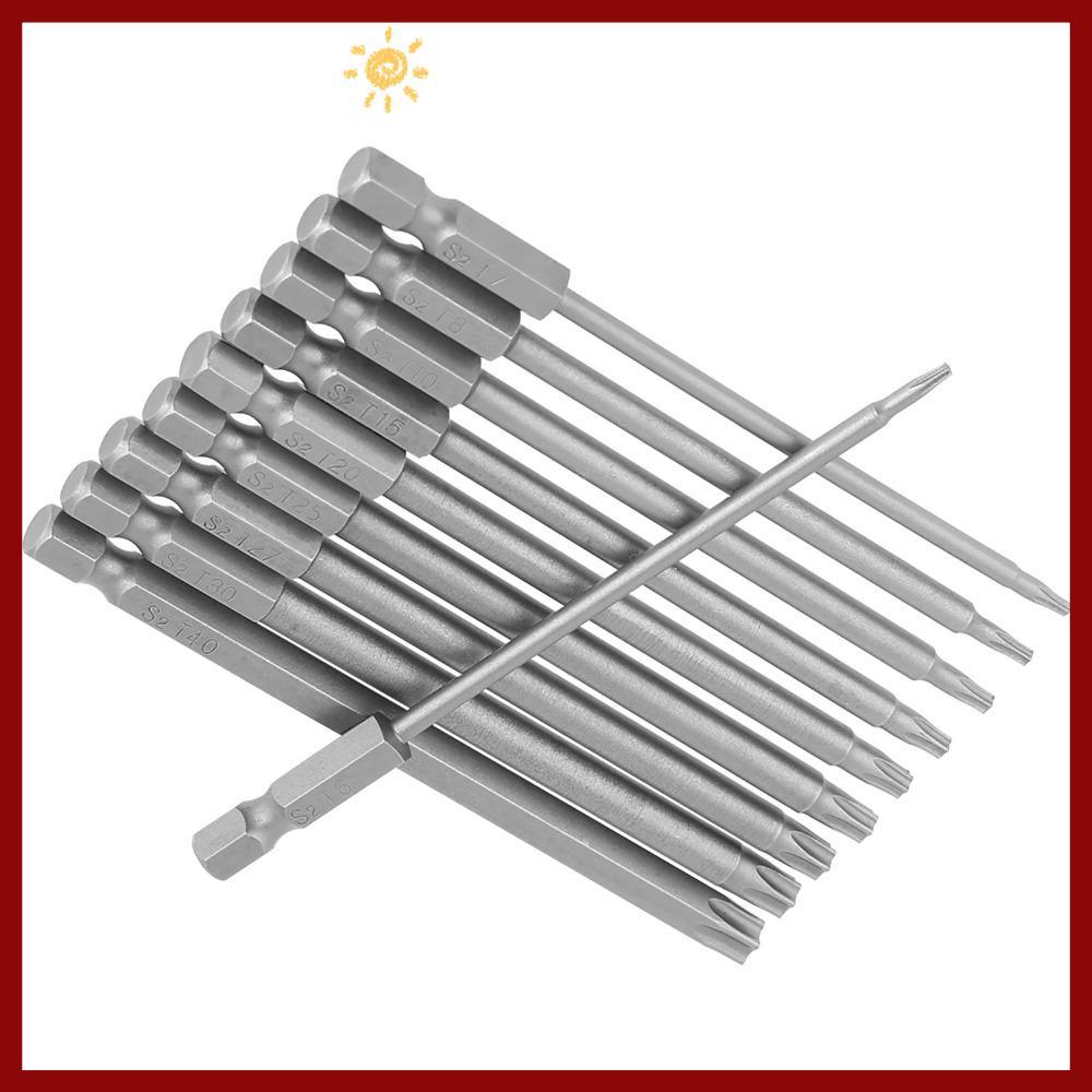PTKFPT09 10 ชิ้น Torx ไขควงชุด Bit, S2 โลหะผสมเหล็ก 4 นิ้ว / 100 มม.ความยาวความปลอดภัย Torx Bit ชุด,