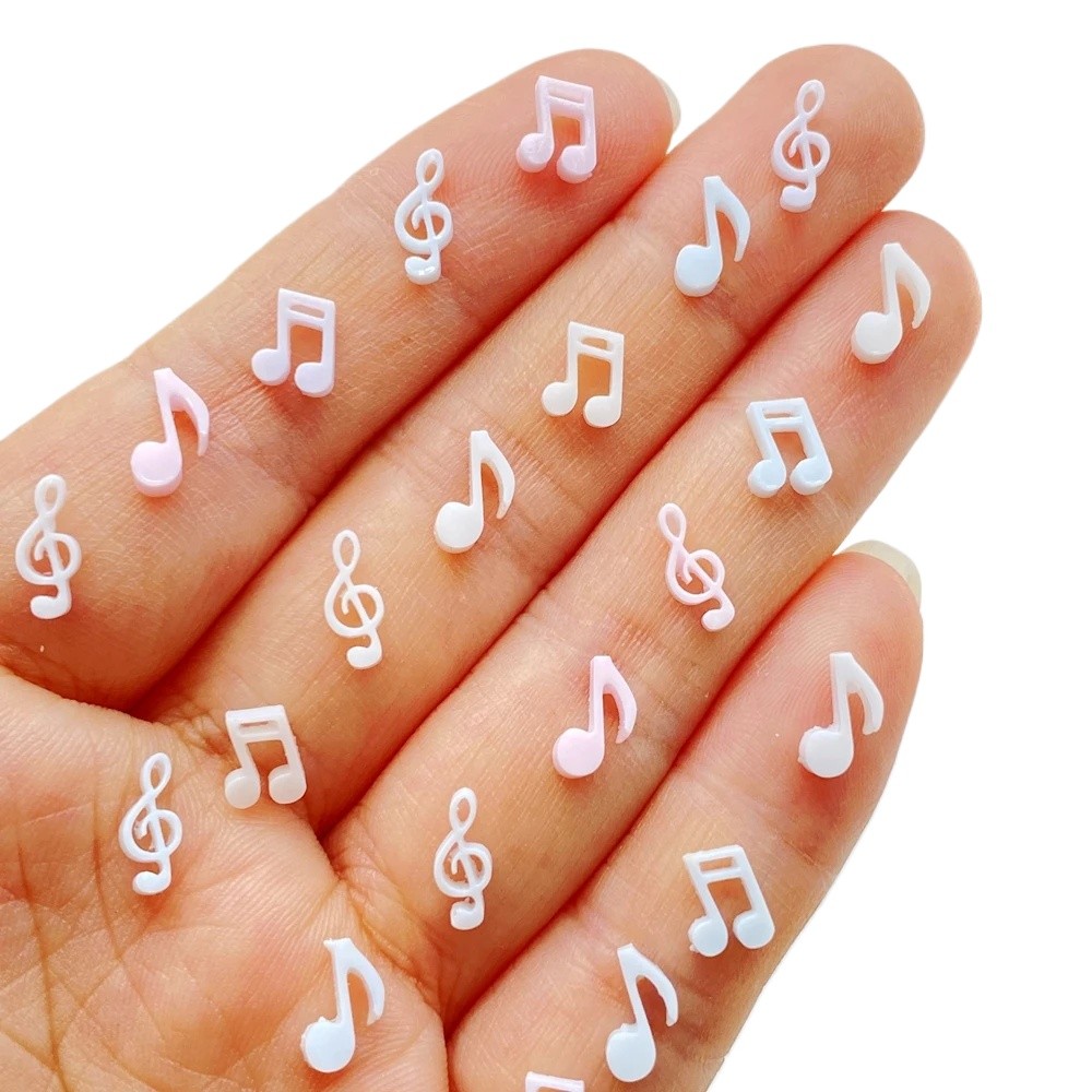 200 ชิ้นผสมเพลงหมายเหตุเรซิ่นเล็บ Charms สีขาวสีชมพูสีม่วง Mini Flatback เครื่องประดับ 3D ตกแต่งเล็บ DIY Craft Supplies