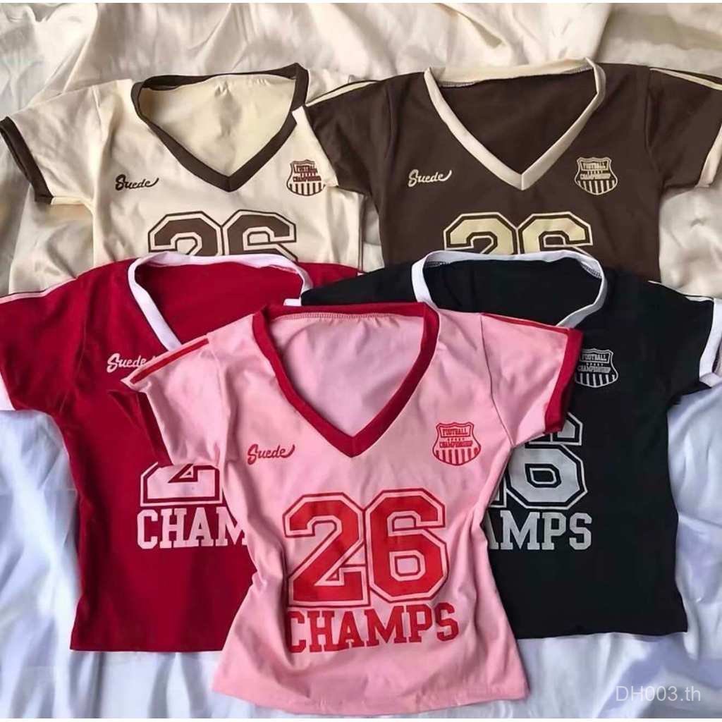 V-NECK SHORT SLEEVE TOP CHAMP 26 PRINT สามารถ FIT SMALL TO MEDIUM FRAME