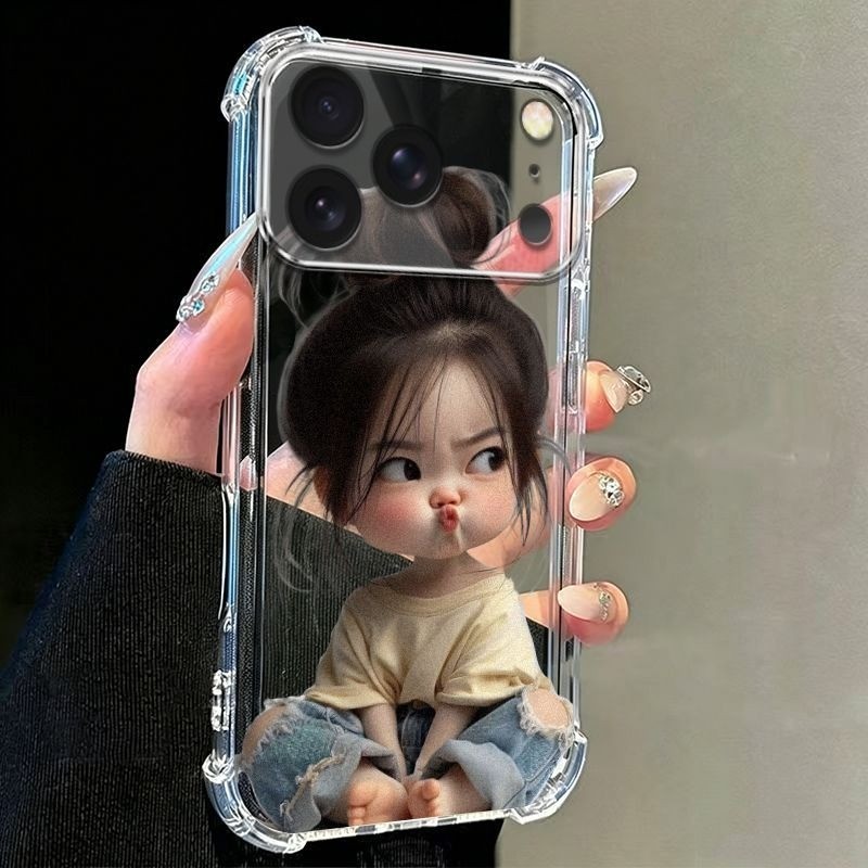 Duzui Girl เหมาะสําหรับเคสโทรศัพท์ 17ProMax Air สี่มุม 16Plus กันกระแทก 15432 โปร่งใส