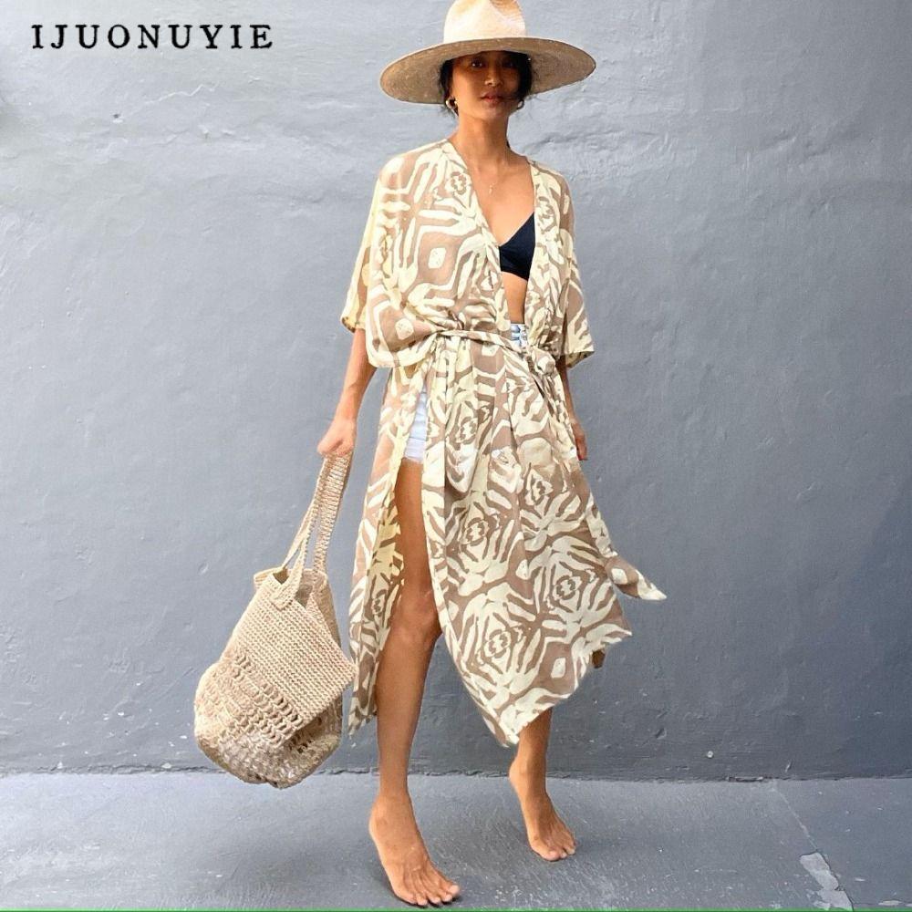 IJUONUYIE Beach Cover Up, Boho บิกินี่ขนาดใหญ่ Cover-ups, Casual Open Front Zebra Print ครีมกันแดดผ้