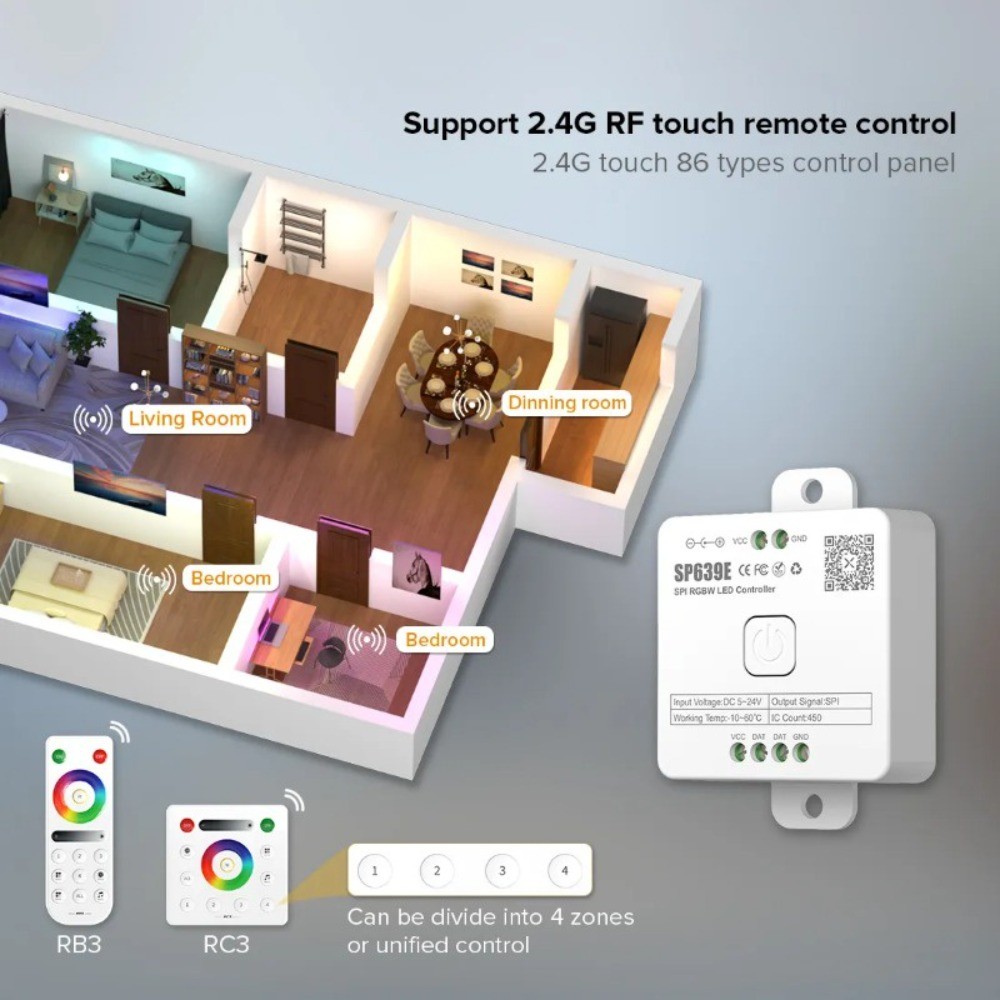 SP636E SP637E SP638E SP639E SPI สีเดียว CCT RGB RGBW LED Controller DC 5V 12V 24V 600Pixelแอดเดรสบาร