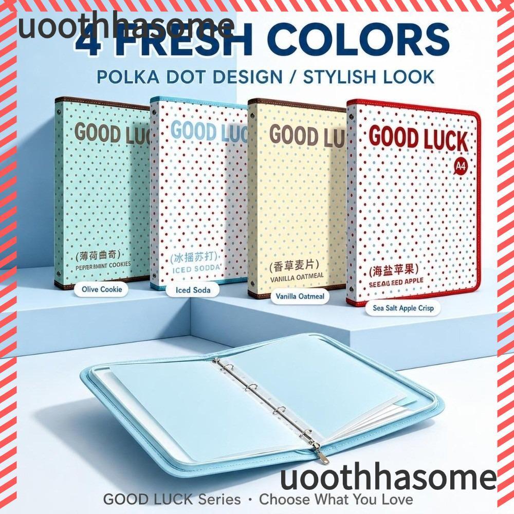 UOOTHASOME A4 Zipper Binder, Polka Dot พิมพ์แฟ้มที่ถอดออกได้โฟลเดอร์, ทนทาน 4 หลุมแหวน Binder หลวม-L