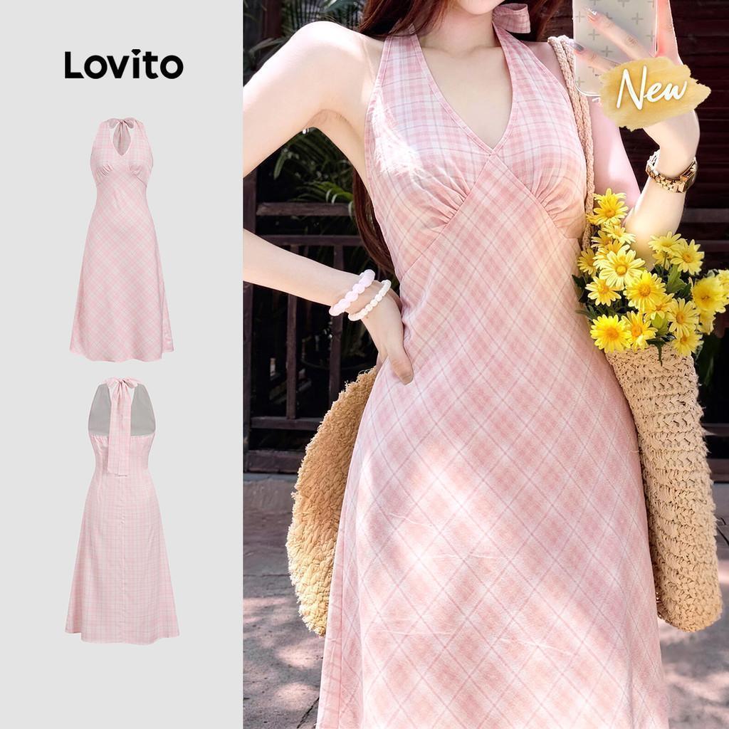 (New Arrival) Lovito โบโฮ เดรสลําลอง เรียบง่าย เดรสสีชมพูสําหรับผู้หญิงในฤดูใบไม้ผลิ/ฤดูร้อน วันหยุด เกาหลี อินเทรนด์ เดรสเที่ยวเขา L200AD076