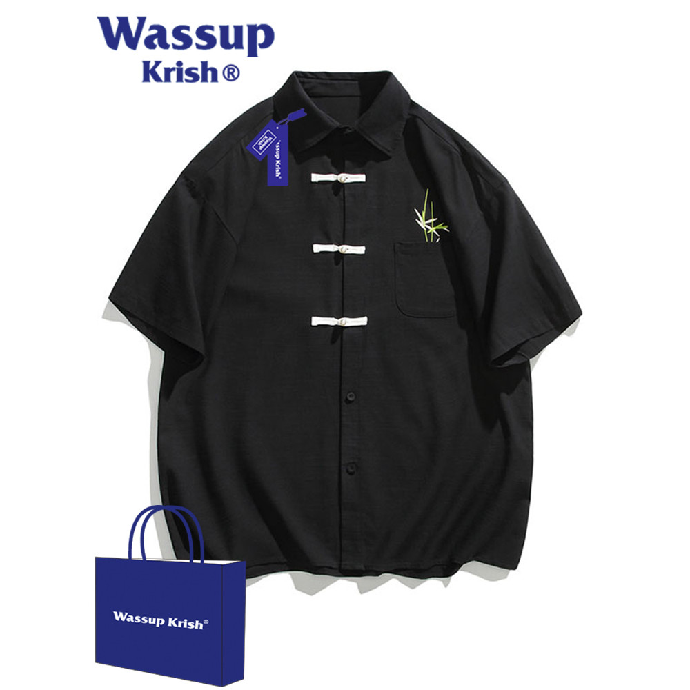 WASSUP KRISH เสื้อเชิ้ตแขนสั้นจีนใหม่ผู้ชายฤดูร้อนเสื้อเชิ้ตหลวมปกบางเสื้อแจ็คเก็ตสไตล์ใหม่